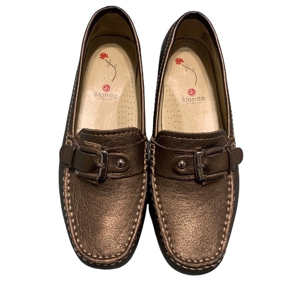 BLONDO Loafers Shoes Women's Bronze Leather Moccasin Driving Size 6 M - Picture 2 of 7
